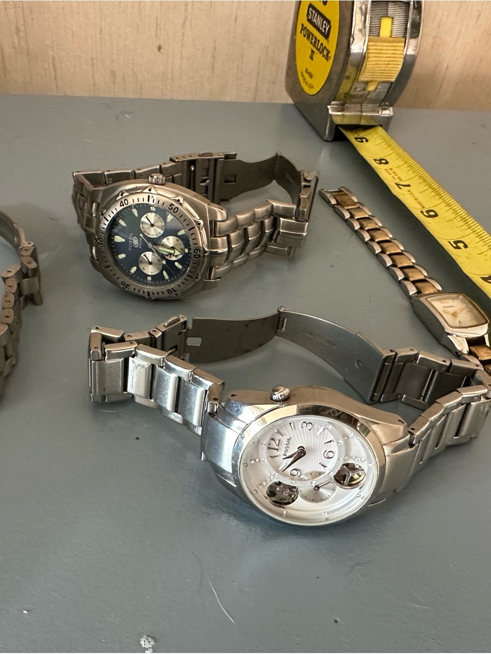 Fossil Silver Tone Stainless Steel Watch with White Dial